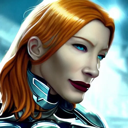 Image similar to cyborg cate blanchett, anime,