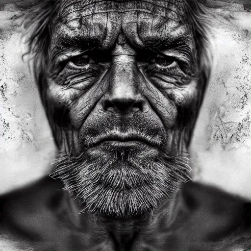 Prompt: A portrait of a beautiful 25th century man beast with a very wide face by Lee Jeffries