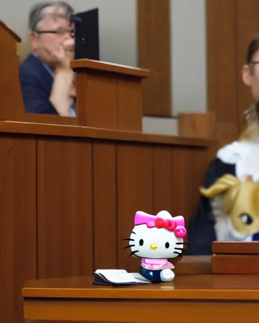 Image similar to photo of judge Hello Kitty, in a courtroom