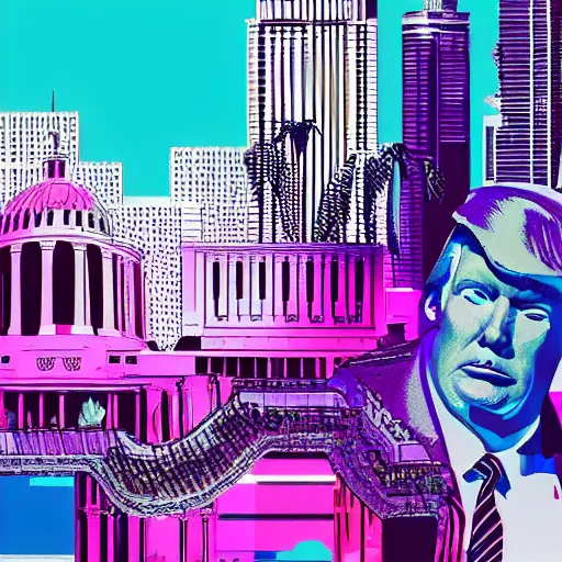 Prompt: vaporwave jungle city donald trump