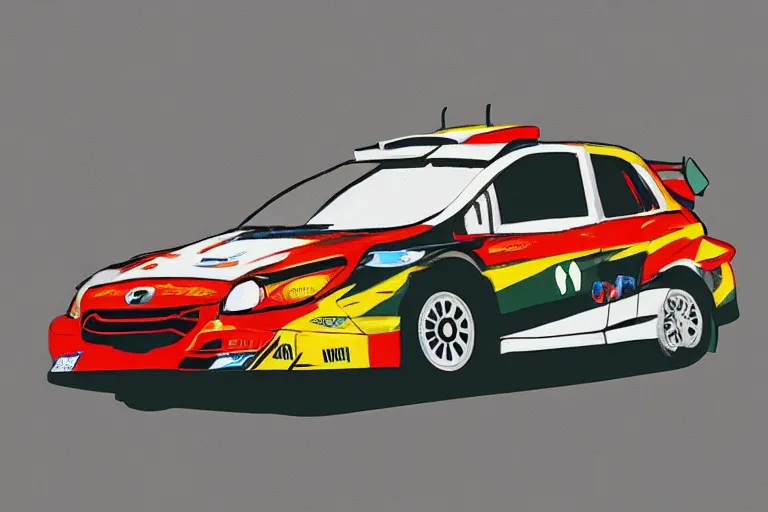 Prompt: a rally car in the style of rafael albuquerque