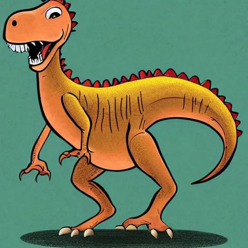 Image similar to dinosaur, happy, antropomorphic, illustration, highly detailed, art by kyle ferrin