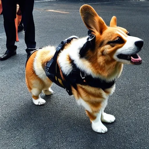 Image similar to photo of dwayne johnson riding a giant corgi, highly - detailed, sharp focus, award - winning