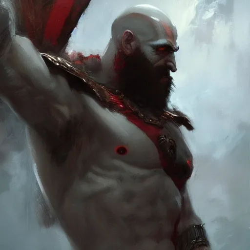 Image similar to oil painting of kratos in valhalla trending on artstation by greg rutkowski