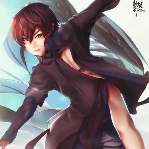 Image similar to anime man,asian features,Character art by artgerm NCSOFT Tsuyoshi Nagano