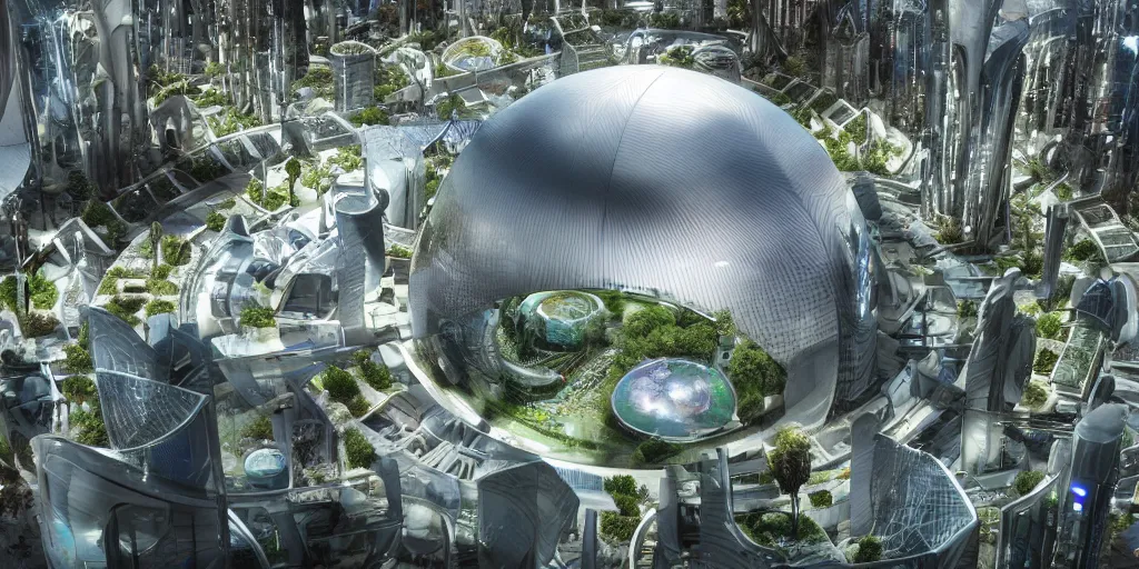 Image similar to futuristic ecological city with dome, cinematic, highly detailed, anamorphic lens