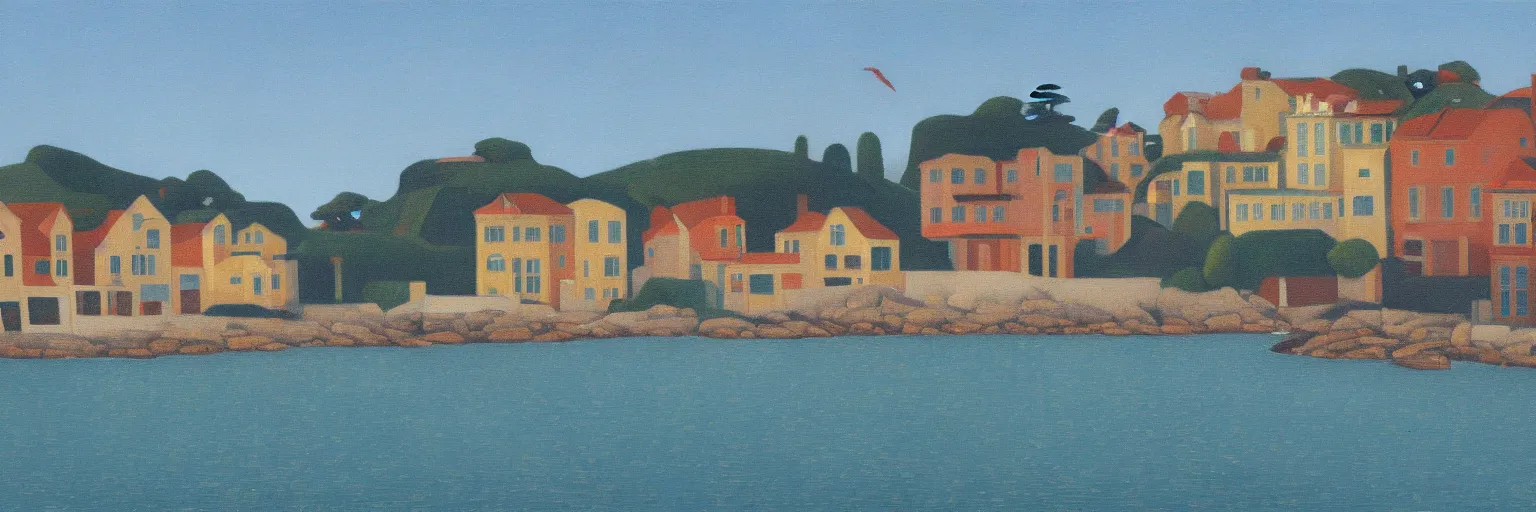 Prompt: Carmel-by-the-Sea cityscape oil painting magritte