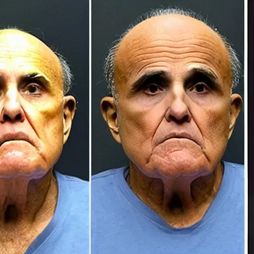 Prompt: Mugshot of Rudy Giuliani with makeup