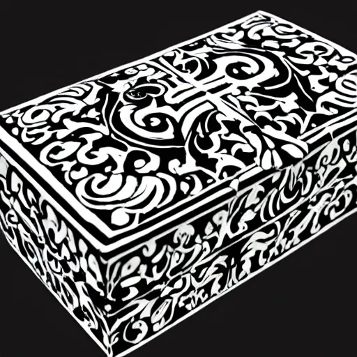 Image similar to ornate box design modern black and white color scheme, zeff style