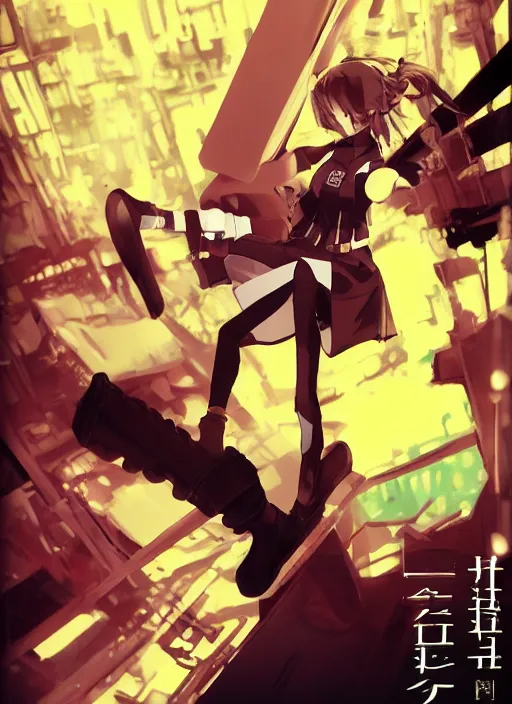 Prompt: JRPG game poster, luxury advertisement, yellow filter. Clean and detailed post-cyberpunk sci-fi close-up schoolgirl in asian city in style of cytus and deemo, blue flame, relaxing, calm and mysterious vibes, by Tsutomu Nihei, by Yoshitoshi ABe, by Ilya Kuvshinov, by Greg Tocchini, nier:automata, set in half-life 2, Matrix, GITS, Blade Runner, Neotokyo Source, Syndicate(2012), dynamic composition, beautiful with eerie vibes, very inspirational, very stylish, with gradients, surrealistic, dystopia, postapocalyptic vibes, depth of field, mist, rich cinematic atmosphere, perfect digital art, mystical journey in strange world, beautiful dramatic dark moody tones and studio lighting, shadows, bastion game, arthouse