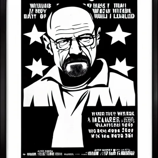 Image similar to walter white in an old noir film poster, movie advertisement poster, black and white