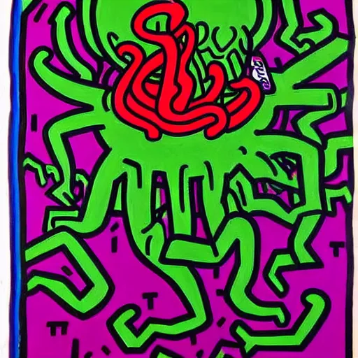 Image similar to detailed painting of cthulhu, by keith haring and junji ito