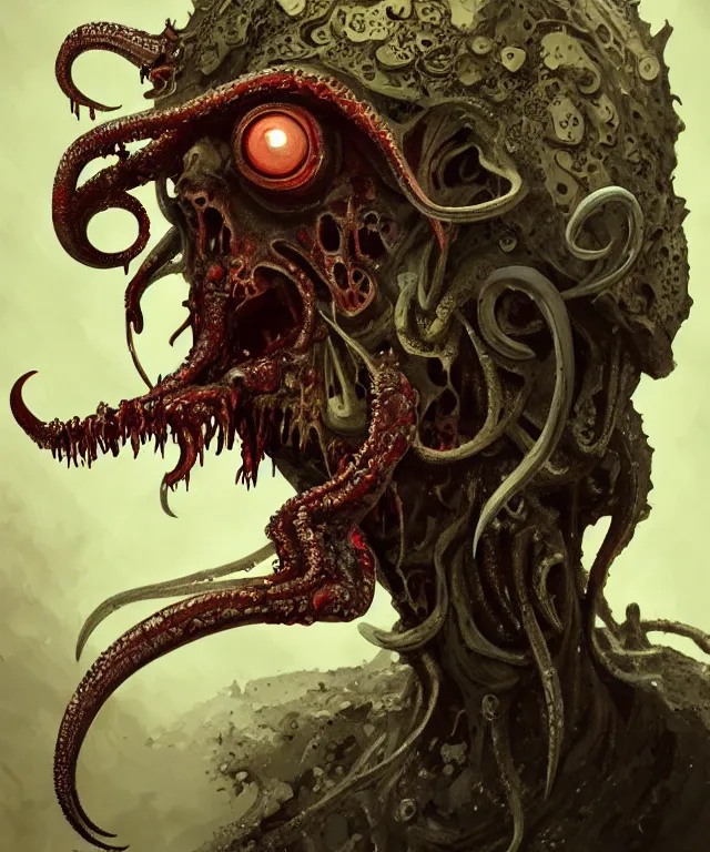 Image similar to a squid faced zombie, fantasy, intricate, elegant, highly detailed, digital painting, artstation, concept art, matte, sharp focus, illustration, art by keith thompson and christopher lane