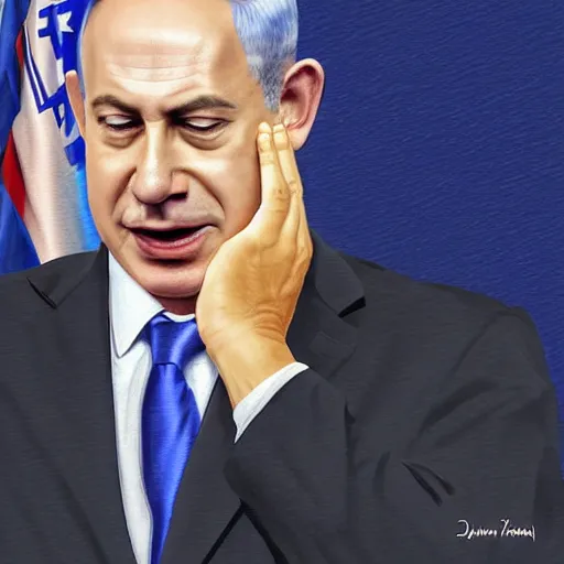 Image similar to benjamin netanyahu losing the elections, crying. digital painting, high detail, 8 k