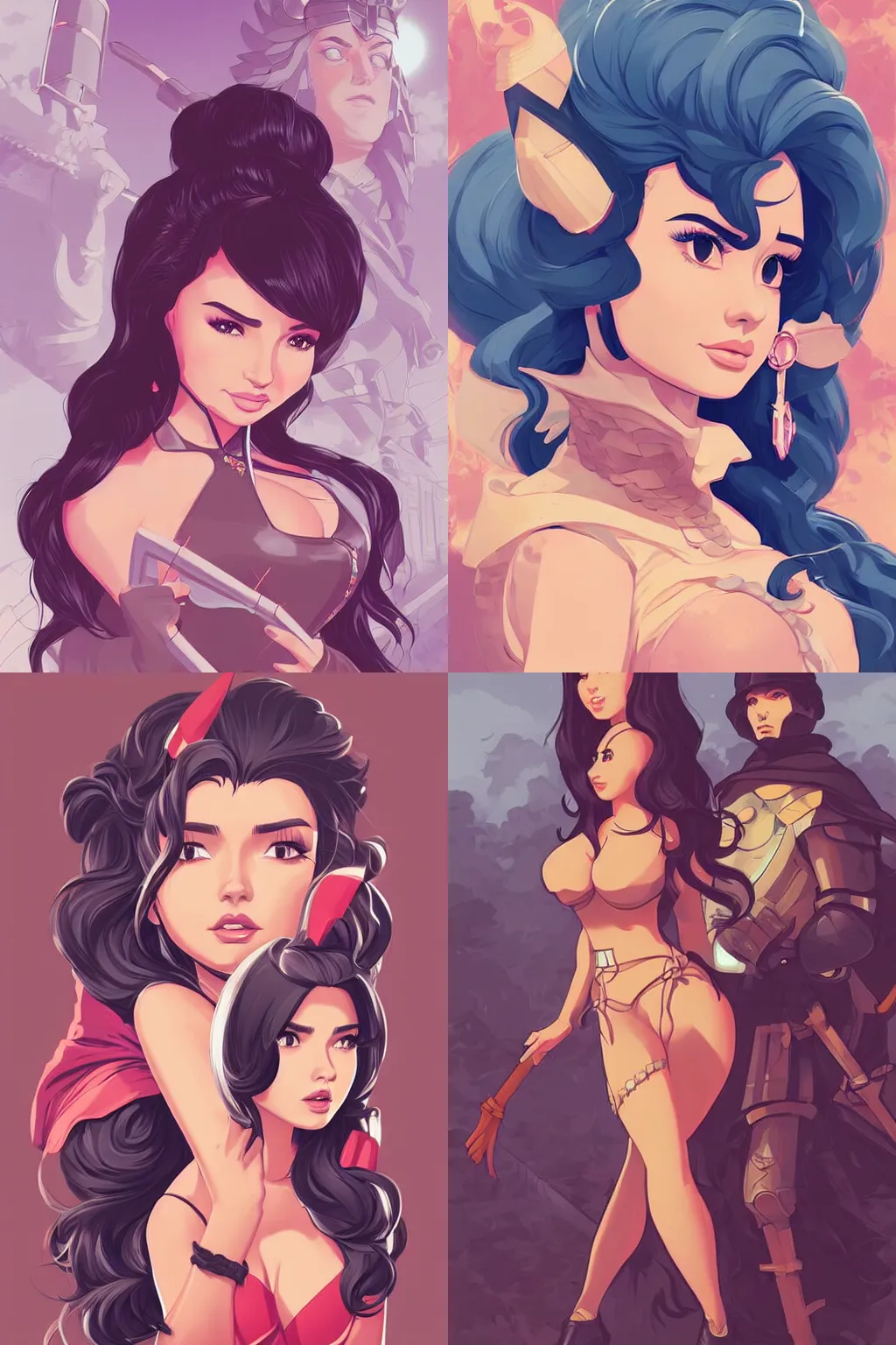 Prompt: portrait of demi rose and a medival knight, clean cel shaded vector art. shutterstock. behance hd by lois van baarle, artgerm, helen huang, by makoto shinkai and ilya kuvshinov, rossdraws, illustration,