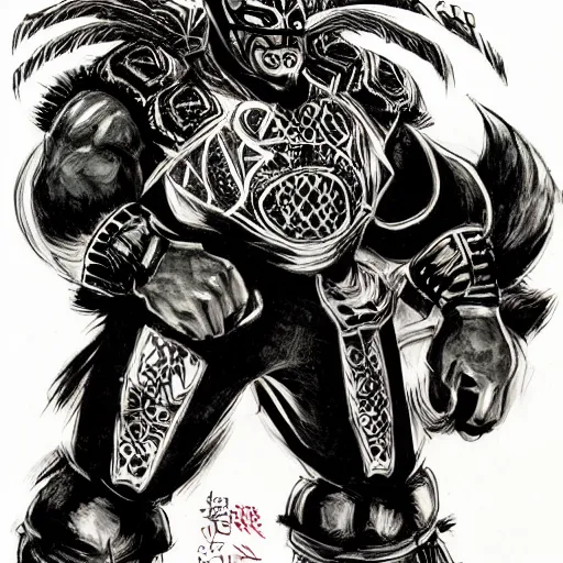 Prompt: mexican luchador, yoshitaka amano character illustration, concept art