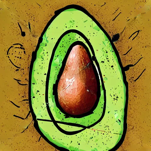 Image similar to avocado being stolen, parietal art style, cave painting, petroglyph inside a cavern