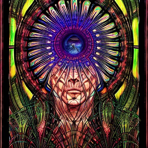 Prompt: ( field of grass, hr giger ) ( ( stained glass, ink painting ) ) ( ( ( hyper detailed masterpiece, psychedelic fractal pattern, jean giraud, digital art painting, dream wave aesthetic, ethereal, artgerm, donato giancola, tom bagshaw ) ) )