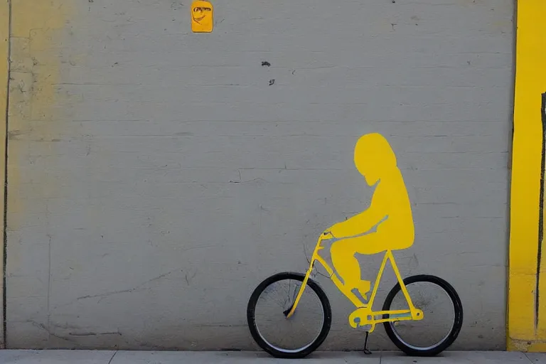 Image similar to bike stylize, san francisco, bansky art style, dynamic, yellow jersey