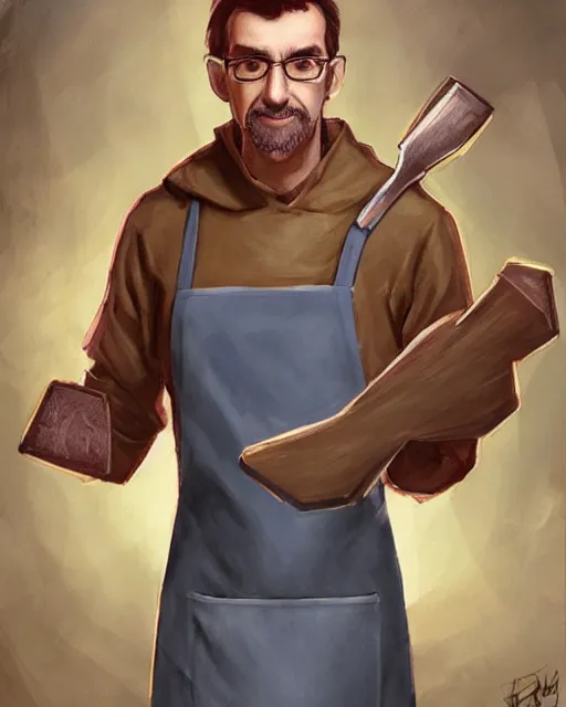 Prompt: Half Life Gman at home wearing an apron baking cookies, concept art, by Ross Tran