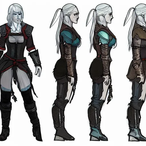 Prompt: character concept art sheet the witcher 3 female, turnaround, concept art, sketchy style