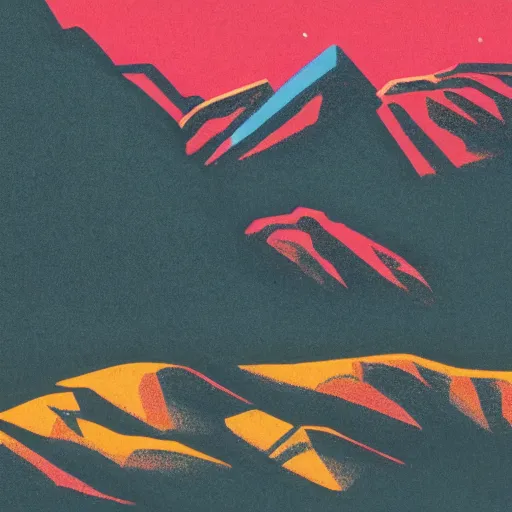 Image similar to a risograph of an beautiful mountain landscape