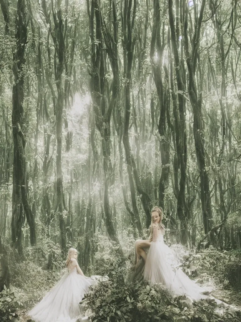 Image similar to a dreamy enchanted forest filled with magic and wonder