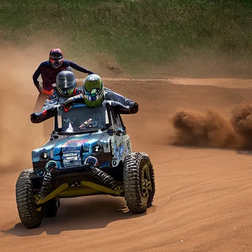 Image similar to all terrain vehicle race, by jerome bosch