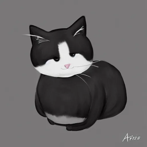 Prompt: cute painting of a round black and white cat by apofiss, featured on artstation, pixar