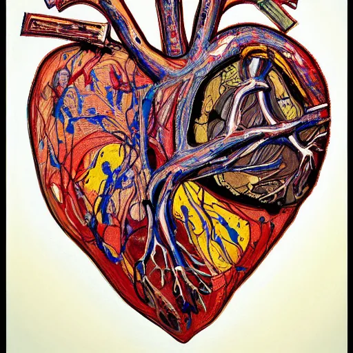 Image similar to painting of anatomically correct heart in the style of jackson pollock, anatomic!!, real heart!