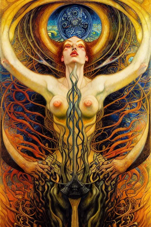 Image similar to Divine Chaos Engine by Karol Bak, Jean Delville, William Blake, Gustav Klimt, and Vincent Van Gogh, symbolist, visionary