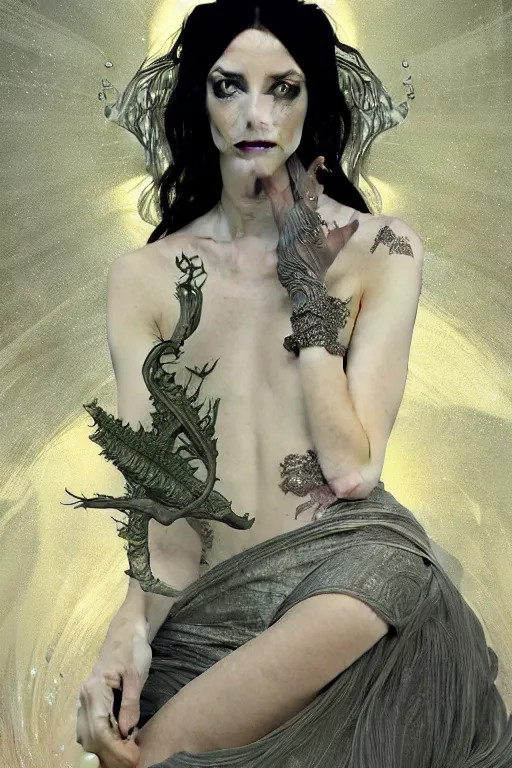 Image similar to portrait of brian molko as delirium of the endless, the sandman, grey clothes, in persian temple wet night, sci - fi and fantasy, intricate and very very beautiful and elegant, highly detailed, digital painting, artstation, concept art, smooth and sharp focus, illustration, art by tian zi and wlop and alphonse mucha