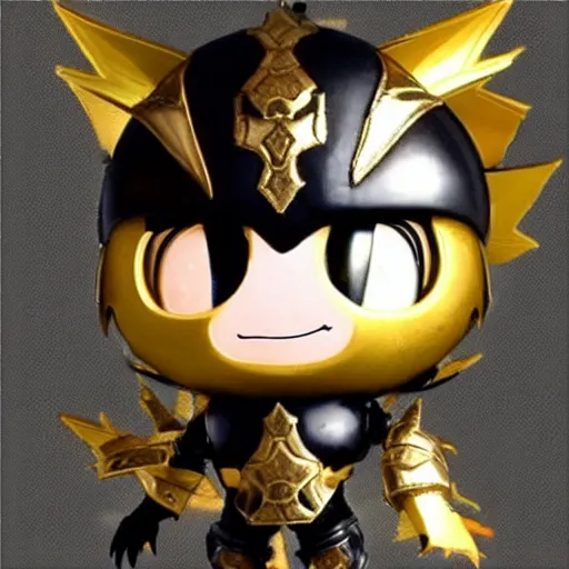 Prompt: dragon warrior black and gold armor, honorable, cute, chibi