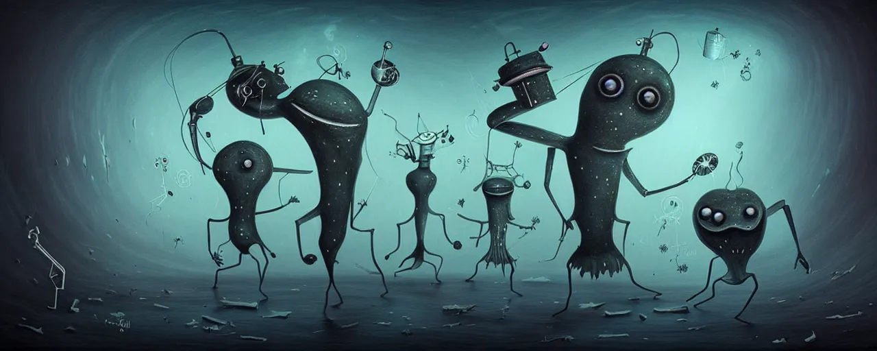 Image similar to whimsical alchemical plankton creatures, surreal dark uncanny painting by ronny khalil