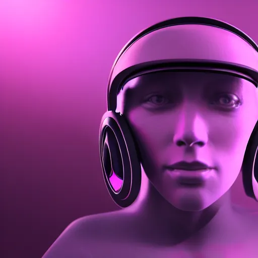 Image similar to intense futuristic bespoke, headphones, james, artstation trending, 8 k, 3 d render, photorealistic, volumetric lighting caustics, pink