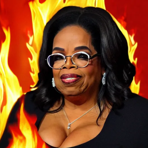 Prompt: demon oprah surrounded by flames