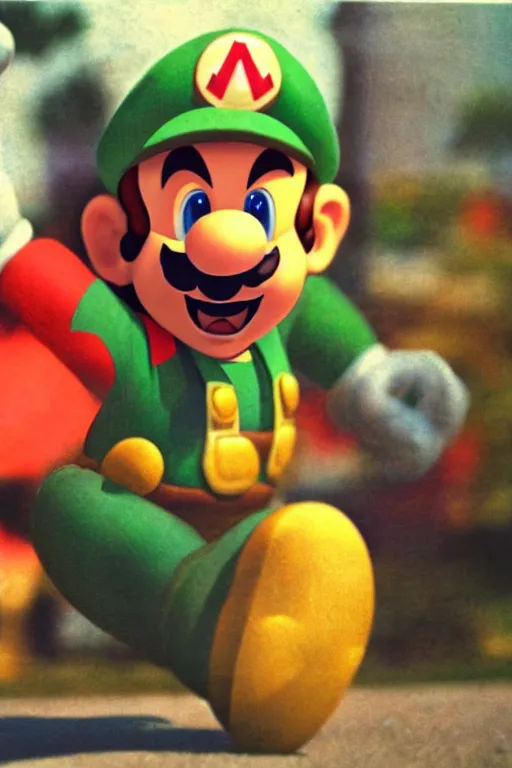 Image similar to 35mm photo of Mario from the video game Mario Bros., light leaks, kodachrome