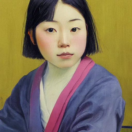 Prompt: portrait of a japanese teen girl, painting by by ralph grady james, jean christian biville