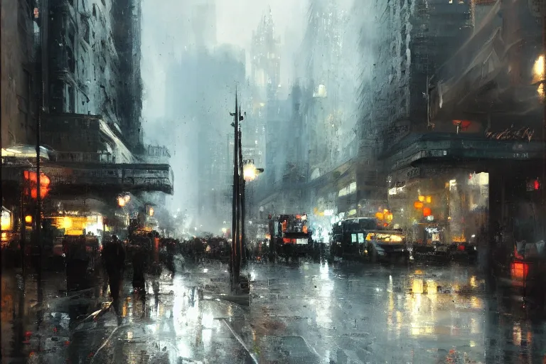 Image similar to cityscape painted by jeremy mann, street - level, dripping oil paint, highly detailed, high resolution