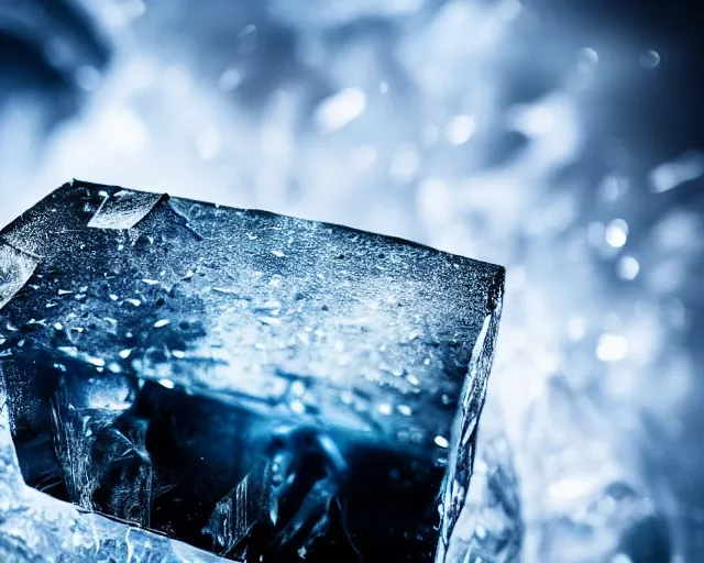 Image similar to close - up large clear ice block in game of thrones, 4 k, epic, cinematic, focus, movie still, fantasy, extreme detail, atmospheric, dark colour, sharp focus