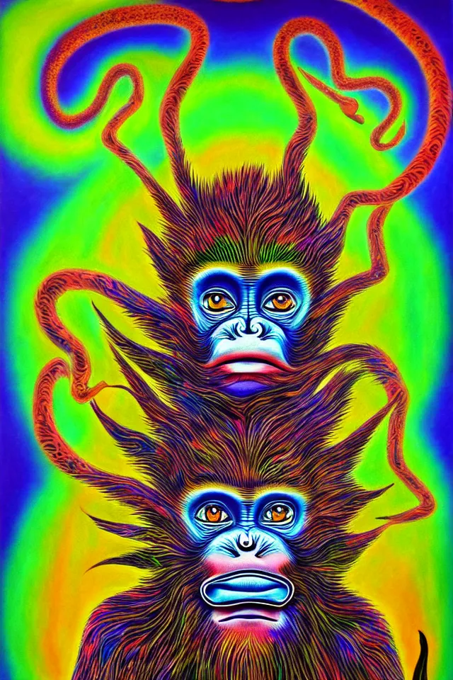 Image similar to god monkey spirit, surreal psychedelic painting