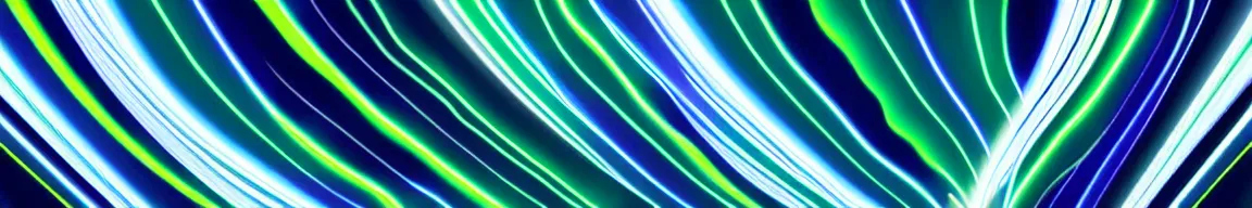 Image similar to abstract art representing signal waves trending up, glowing blue and green neon streaks interwinding on a deep black background