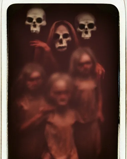 Image similar to a extremely disturbing old forgotten horror polaroid of a demonic cult, hyperrealism, sharp focus, highly detailed, horror cgi 4 k, matte, polaroid by professional photographer