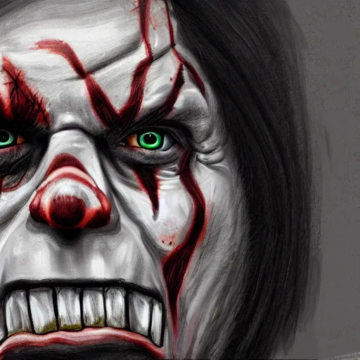 Image similar to a striking digital painting portrait of bolsonaro as a zombie clown