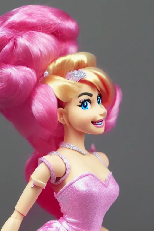 Image similar to princess peach from super mario as barbie doll, photorealistic, highly detailed,