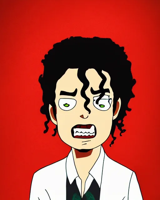 Image similar to portrait of michael jackson in the style of justin roiland. cinematic lighting. style of rick & morty. photographic, photography. by justin roiland