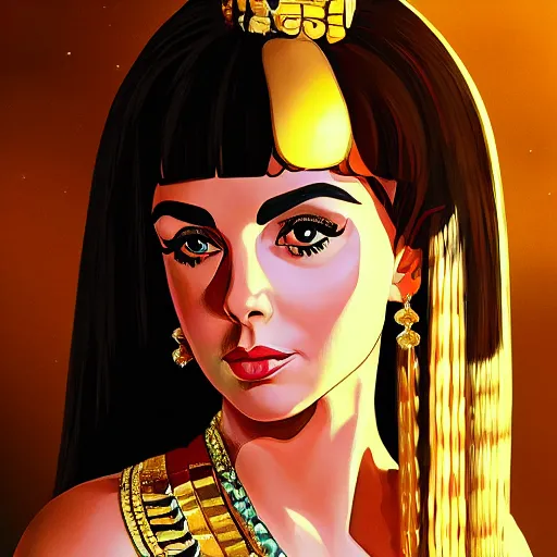 Prompt: portrait of elizabeth taylor in the movie cleopatra, 4k, anime key visual, artstation, kuvshinov ilya