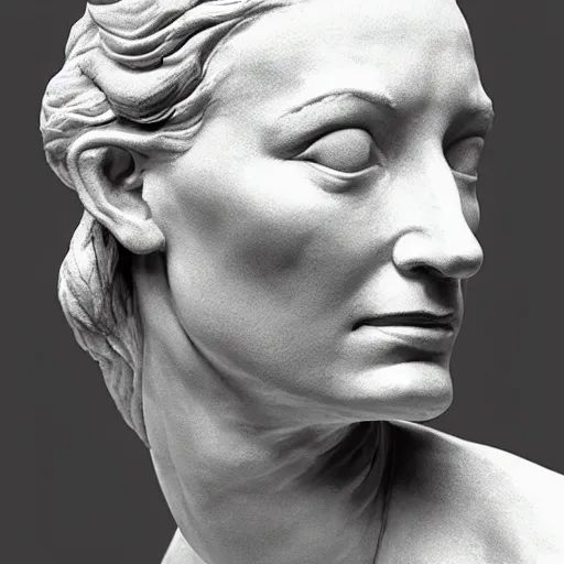 Image similar to sculpture of cate blanchett ,the thinker, by Augusts Rodin photorealism