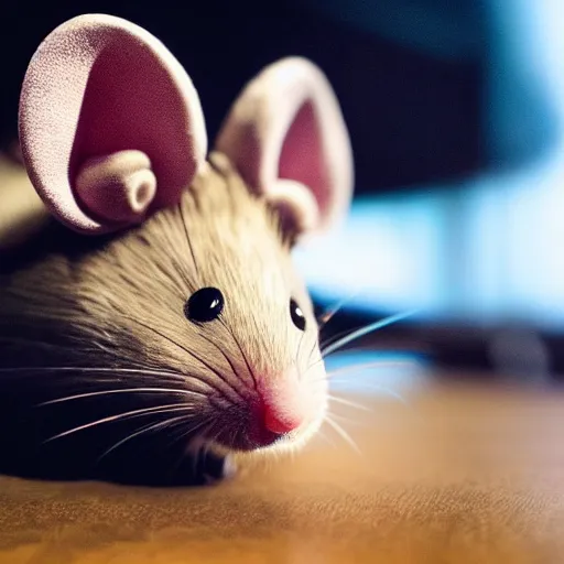 Image similar to a cute mouse wearing a vr headset, photography, 1 7 mm, f / 1 6, award wining photography, close up, soft lighting