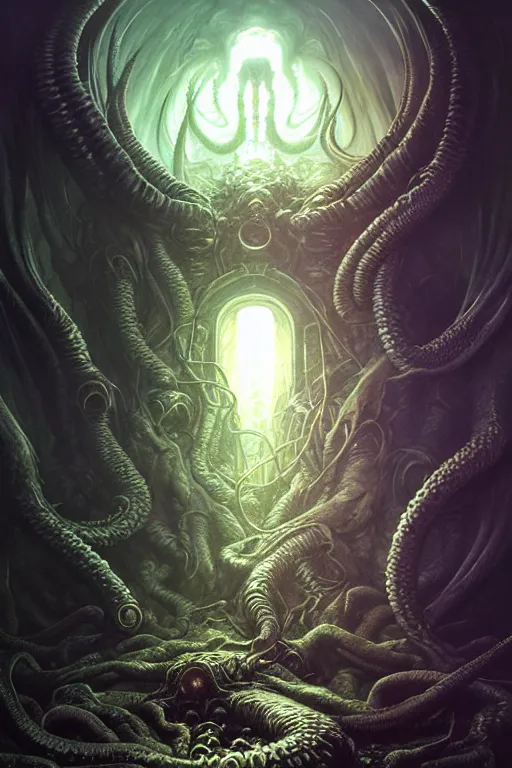 Image similar to cthulhu's portal by anna podedworna, ayami kojima, greg rutkowski, giger, maxim verehin